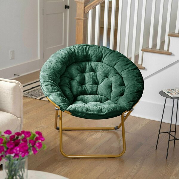 Flash Furniture Gwen 38 Oversize Portable Faux Fur Folding Saucer Moon Chair, Emerald Faux Fur/Soft Gold Frame FV-FMC-025-EMRLD-SGD-GG